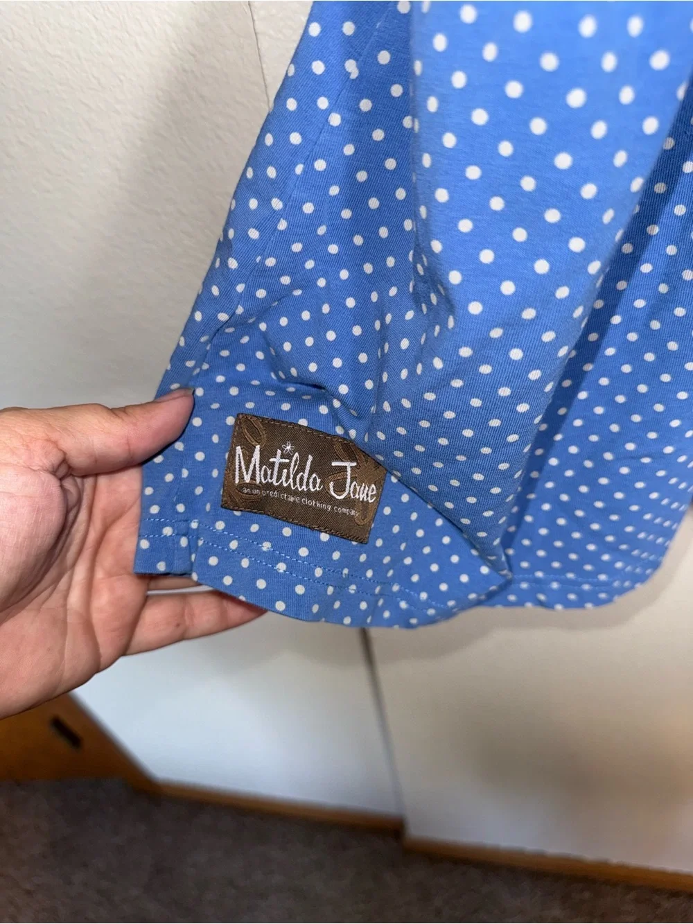 MATILDA JANE Girls Light Blue Polka Dot Dress with Pink Floral Trim 12
